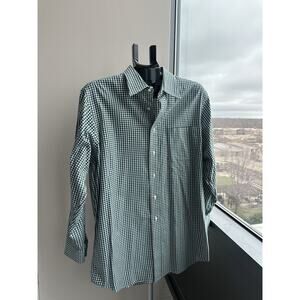 Paul Fredrick Men's Green White Gingham Cotton Dress Shirt Size 16-33